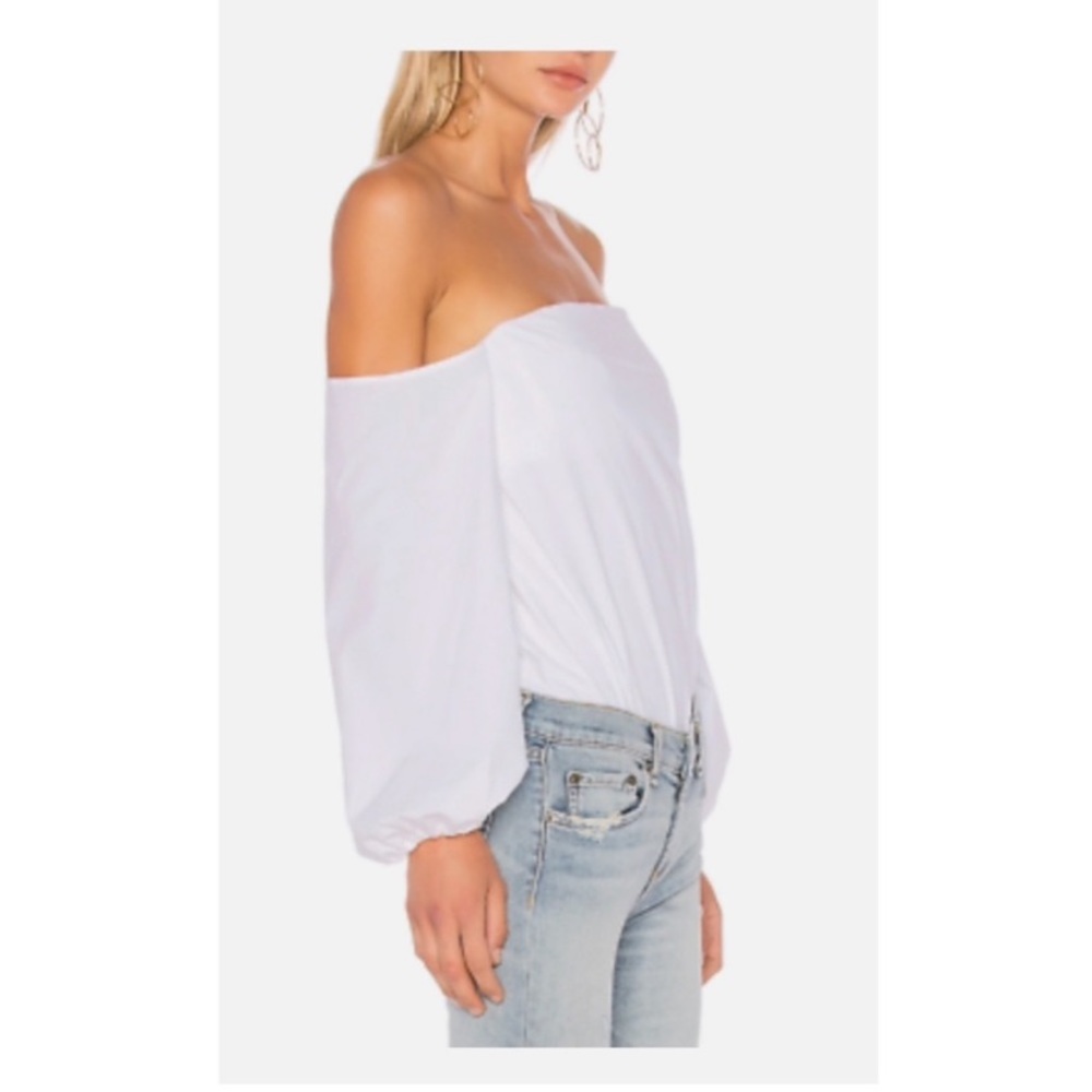 Theory LAUREEMA Off Shoulder BuildIn Bra Poplin White Top Ballon Puff Sleeve - Picture 9 of 16